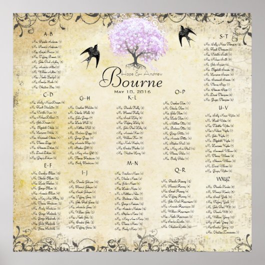 Heart Leaf Lavender Tree  Bird Wedding Poster (Voorkant)