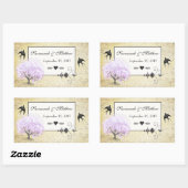 Heart Leaf Lavender Tree  Bird Wedding Rechthoekige Sticker (Vel)