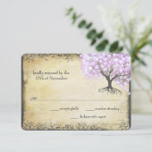 Heart Leaf Lavender Tree  Bird Wedding RSVP (Staand voorkant)