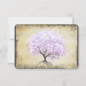 Heart Leaf Lavender Tree  Bird Wedding RSVP (Achterkant)