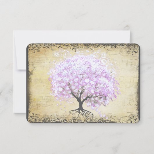 Heart Leaf Lavender Tree  Bird Wedding RSVP (Achterkant)