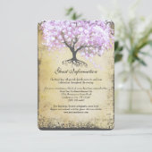 Heart Leaf Lavender Tree  Bird Wedding RSVP Informatiekaartje (Staand voorkant)