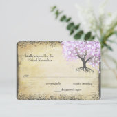 Heart Leaf Lavender Tree  Bird Wedding RSVP Kaartje (Staand voorkant)