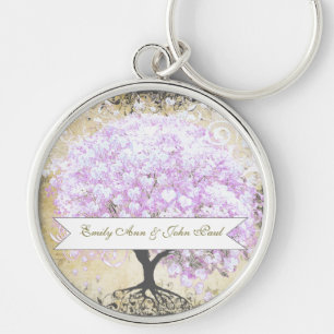 Heart Leaf Lavender Tree  Bird Wedding Sleutelhanger