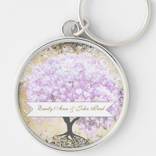 Heart Leaf Lavender Tree  Bird Wedding Sleutelhanger (Voorkant)
