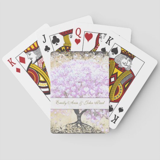 Heart Leaf Lavender Tree  Bird Wedding Speelkaarten (Achterkant)