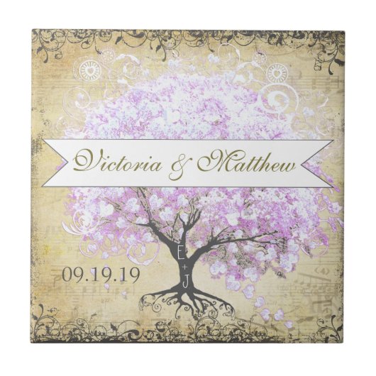 Heart Leaf Lavender Tree  Bird Wedding Tegeltje (Voorkant)