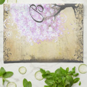 Heart Leaf Lavender Tree  Bird Wedding Theedoek (Gevouwen)