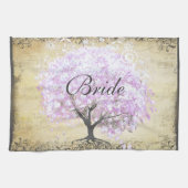 Heart Leaf Lavender Tree  Bird Wedding Theedoek (Horizontaal)