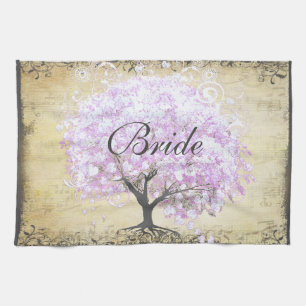 Heart Leaf Lavender Tree  Bird Wedding Theedoek