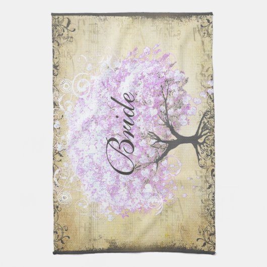 Heart Leaf Lavender Tree  Bird Wedding Theedoek (Verticaal)