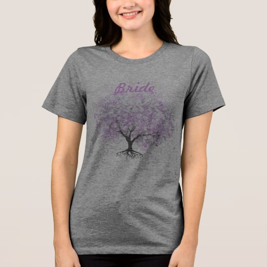 Heart Leaf Lavender Tree  Bird Wedding Tri-Blend Shirt (Voorkant)