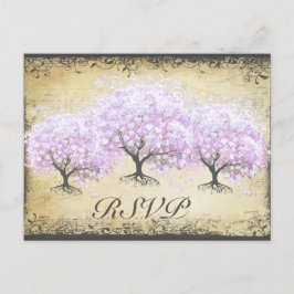 Heart Leaf Lavender Tree Bird Wedding Uitnodiging Briefkaart