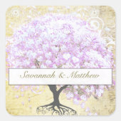 Heart Leaf Lavender Tree Bird Wedding Vierkante Sticker (Voorkant)
