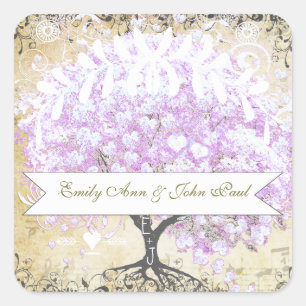 Heart Leaf Lavender Tree Bird Wedding Vierkante Sticker