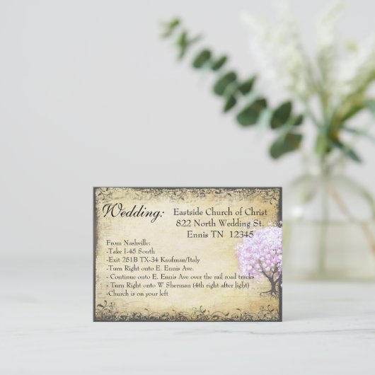 Heart Leaf Lavender Tree Direction Wedding Card Informatiekaartje (Staand voorkant)