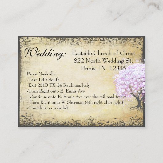 Heart Leaf Lavender Tree Direction Wedding Card Informatiekaartje (Voorkant)