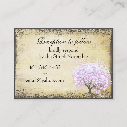 Heart Leaf Lavender Tree Direction Wedding Card Informatiekaartje (Voorkant)