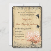 Heart Leaf Light Coral Tree Birds Weddings Kaart (Achterkant)