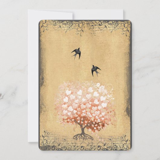 Heart Leaf Light Coral Tree Birds Weddings Kaart (Voorkant)