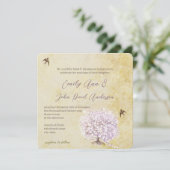 Heart Leaf Paarse Tree  Bird Wedding Invite Kaart (Staand voorkant)