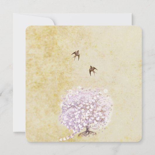 Heart Leaf Paarse Tree  Bird Wedding Invite Kaart (Achterkant)