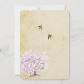 Heart Leaf Paarse Tree  Bird Wedding Invite Kaart (Achterkant)