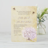 Heart Leaf Paarse Tree  Bird Wedding Invite Kaart (Staand voorkant)