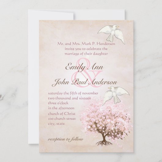 Heart Leaf Pink and Love Bird Brown Tree Dove Kaart (Voorkant)