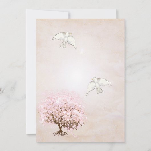 Heart Leaf Pink and Love Bird Brown Tree Dove Kaart (Achterkant)