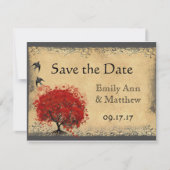 Heart Leaf Red Tree  Bird Save the Date (Voorkant)