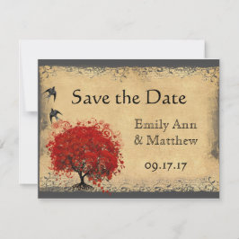 Heart Leaf Red Tree  Bird Save the Date