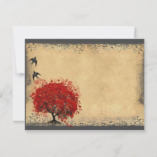 Heart Leaf Red Tree  Bird Save the Date (Achterkant)