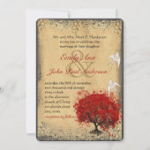 Heart Leaf Red Tree Dove Love Bird Wedite Invite Kaart (Achterkant)