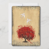 Heart Leaf Red Tree Dove Love Bird Wedite Invite Kaart (Voorkant)