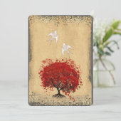 Heart Leaf Red Tree Dove Love Bird Wedite Invite Kaart (Staand voorkant)