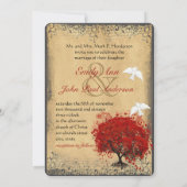 Heart Leaf Red Tree Dove Love Bird Wedite Invite Kaart (Achterkant)