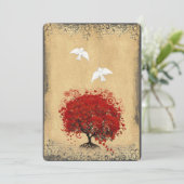 Heart Leaf Red Tree Dove Love Bird Wedite Invite Kaart (Staand voorkant)