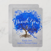 Heart Leaf Royal Blue Tree Dank je huwelijk Bedankkaart (Voorkant / Achterkant)