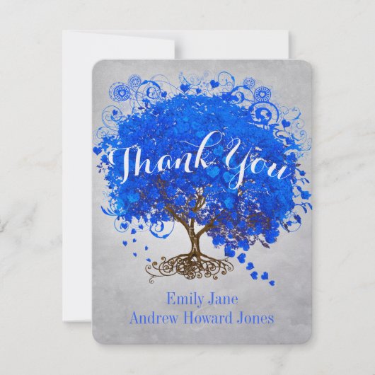 Heart Leaf Royal Blue Tree Dank je huwelijk Bedankkaart (Voorkant)