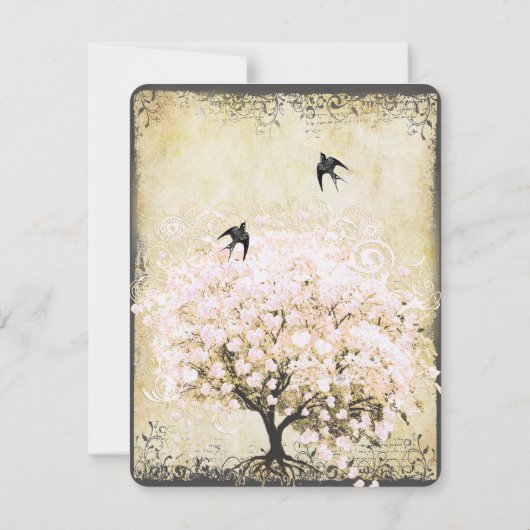 Heart Leaf Roze Boom Bird Save the Date (Achterkant)