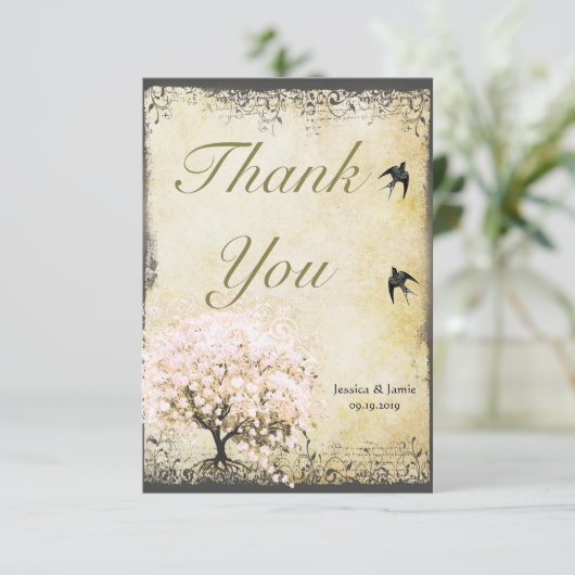 Heart Leaf Roze Boom Hartelijk dank Bedankkaart (Staand voorkant)