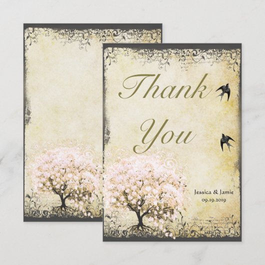 Heart Leaf Roze Boom Hartelijk dank Bedankkaart (Voorkant / Achterkant)