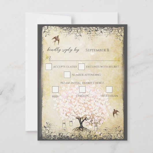 Heart Leaf Roze Boom  Vogels RSVP (Voorkant)