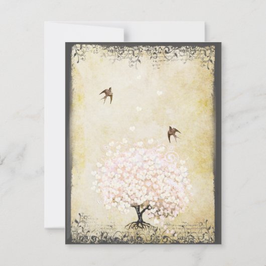 Heart Leaf Roze Boom Vogels RSVP (Achterkant)