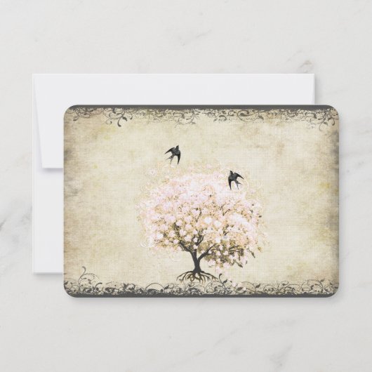 Heart Leaf Roze Boom Vogels RSVP (Achterkant)