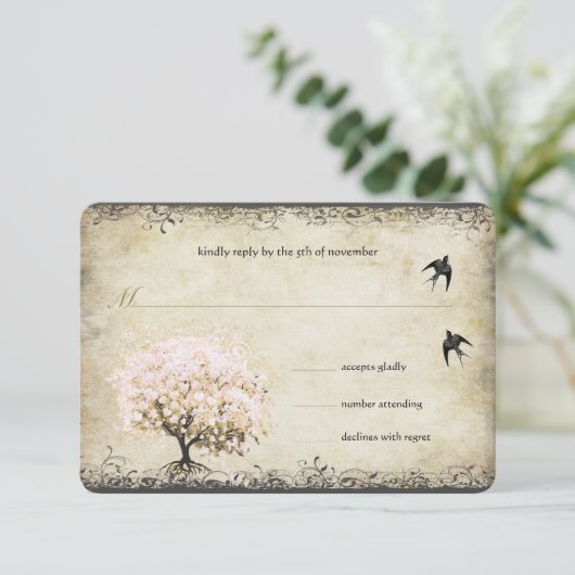 Heart Leaf Roze Boom  Vogels RSVP (Staand voorkant)