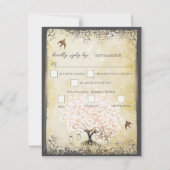 Heart Leaf Roze Boom  Vogels RSVP Kaartje (Voorkant)