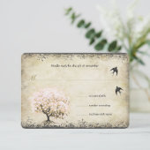 Heart Leaf Roze Boom  Vogels RSVP Kaartje (Staand voorkant)