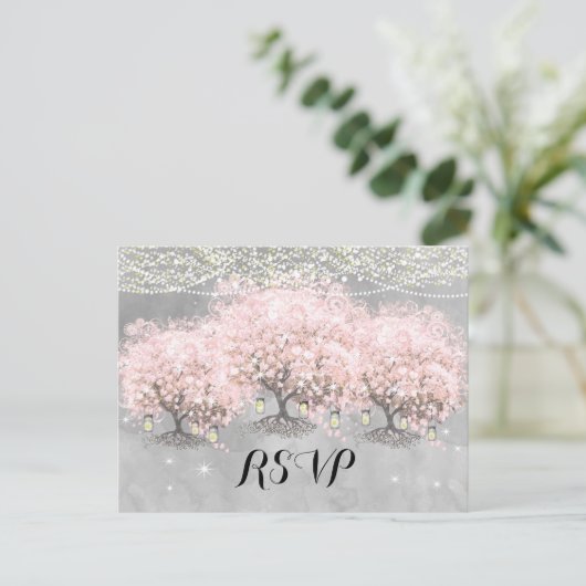 Heart Leaf Roze Forest Tree  Bird Wedding Briefkaart (Staand voorkant)